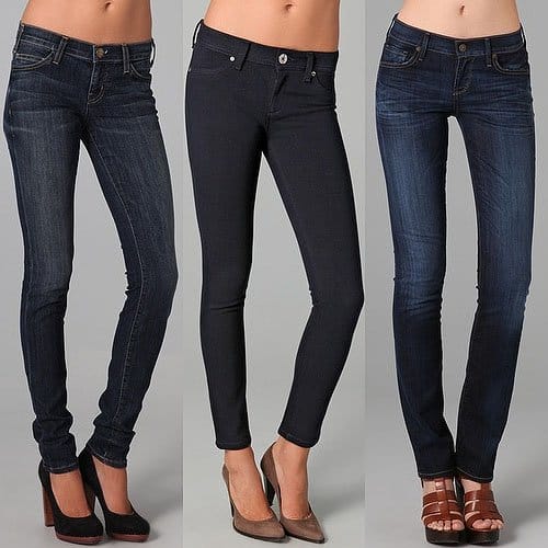 DO: dark washes, ankle-length or longer hems, and stretchy fabric for that seamless no-break look