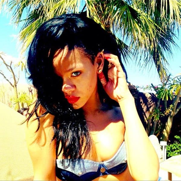 Rihanna shows off her bikini body in these photos posted on her Instagram and Twitter accounts on April 14, 2012
