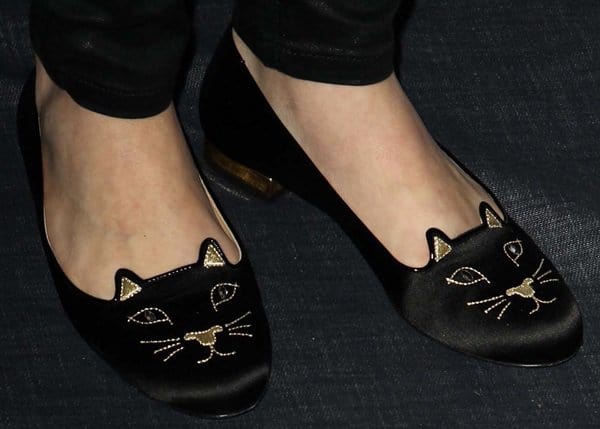 Chloe Moretz wears kitty shoes by Charlotte Olympia