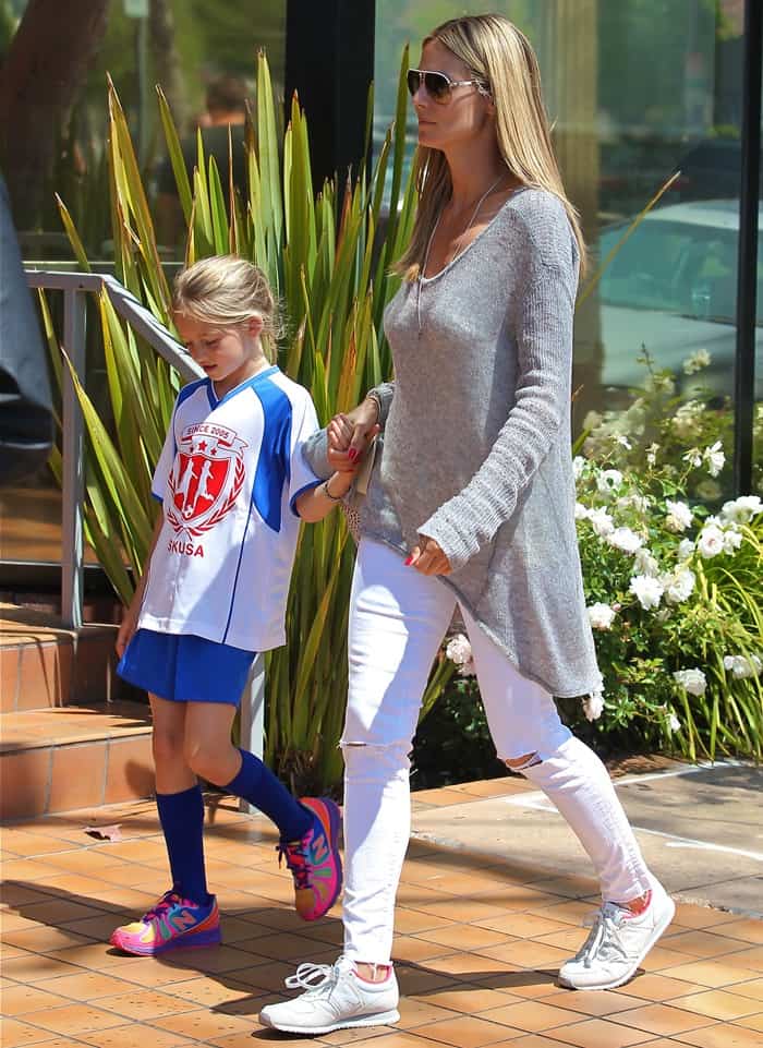 Heidi Klum and her kids heading to Toscana in Brentwood for lunch in Los Angeles on April 6, 2013