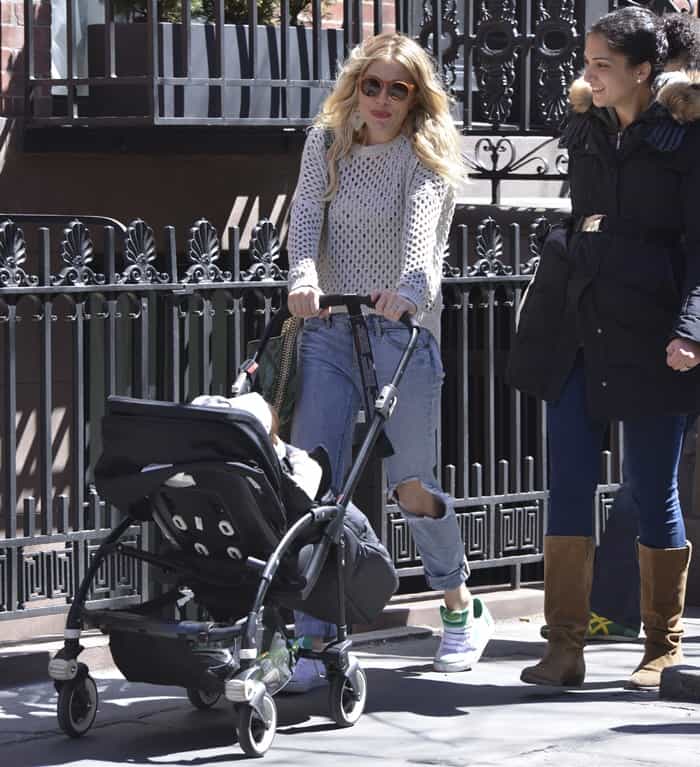 Sienna Miller and baby Marlowe are seen out for a walk