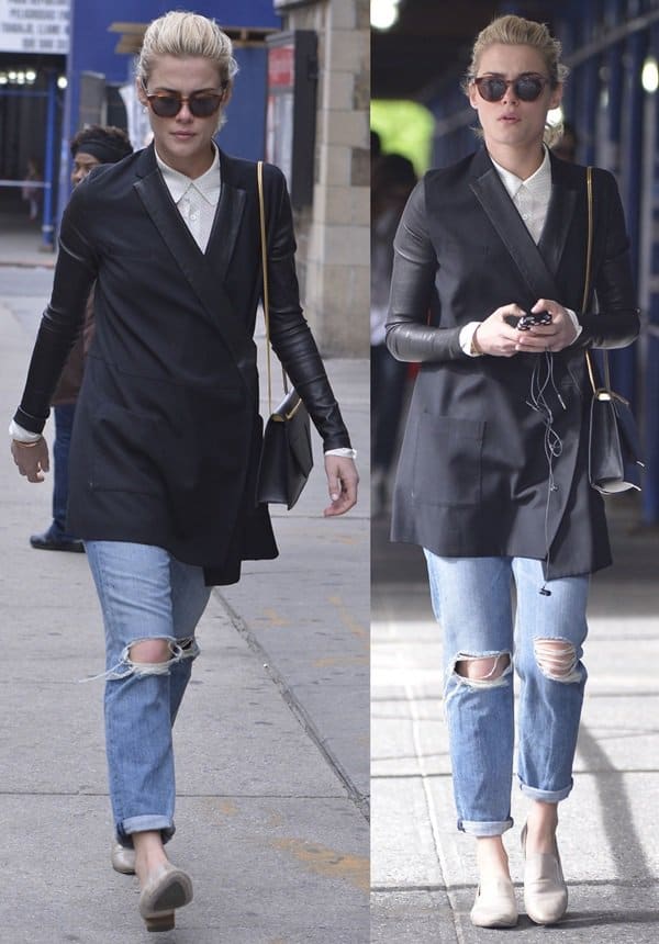 Rachael Taylor wore a sleek black blazer with ripped denim jeans