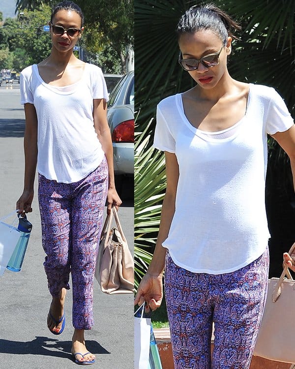 Zoe Saldana is seen leaving a private residence in West Hollywood on May 11, 2013