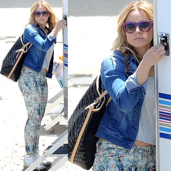 Kristen Bell arriving on the set of 'Veronica Mars' in downtown Los Angeles, California on June 19, 2013
