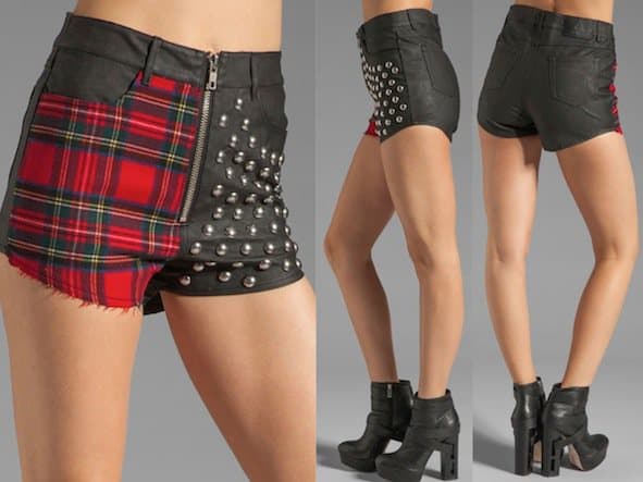 UNIF "Jagger" Studded Shorts in Black/Plaid