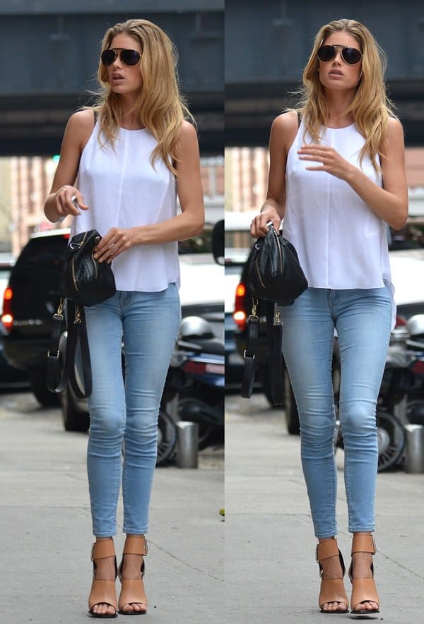 Dutch supermodel Doutzen Kroes seen out shopping in the Meatpacking District in New York City on July 10, 2013