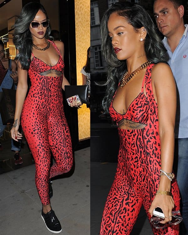 Rihanna shopping at the Roberto Cavalli store on Sloane Street in London on July 20, 2013