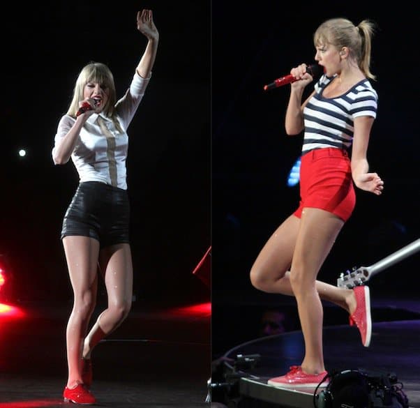 Taylor Swift performing live in high waisted shorts at the Met Life Stadium