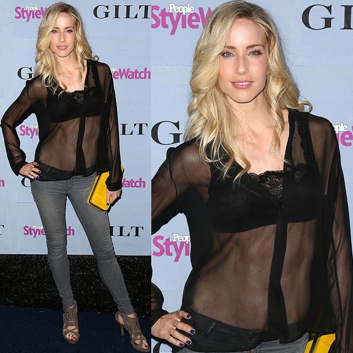 Personal trainer Astrid McGuire rocks a sexy see-through shirt at the People StyleWatch 3rd annual Denim Issue party