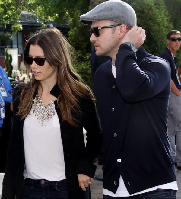 Jessica Biel and husband Justin Timberlake at the Men's Finals of the 2013 Tennis US Open in New York