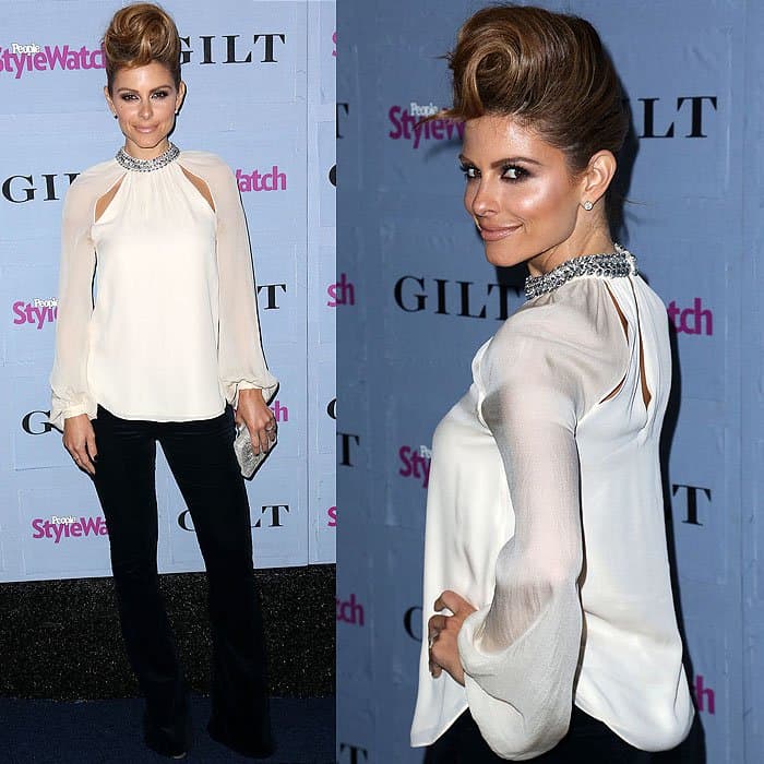 TV Personality Maria Menounos wears an odd beehive hairdo at the People StyleWatch 3rd annual Denim Issue party