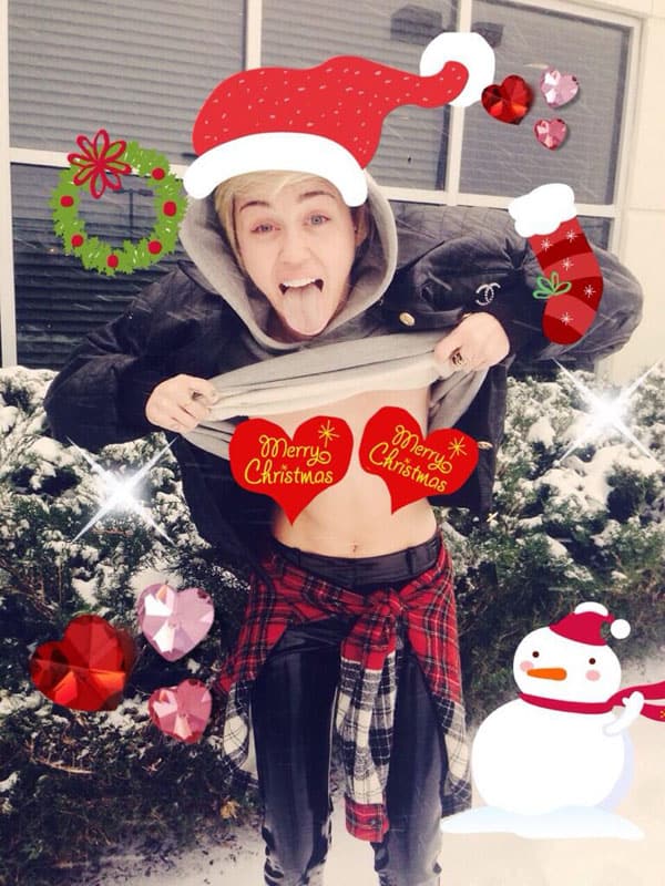 Shared by Miley Cyrus on December 15, 2013, with the caption "Merry Christmas ❤️❤️ THANK YOU NY for being one of the few states to @freethenipple "