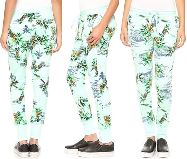 Zoe Karssen's playfully printed cotton-blend jersey track pants feature a tropical pineapple motif against a pale mint backdrop
