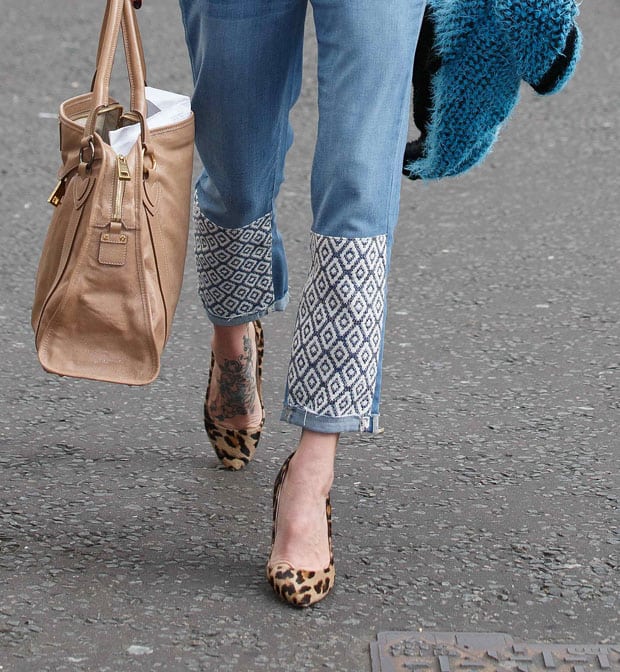 Fearne Cotton's jeans featuring lower legs covered in a printed patch