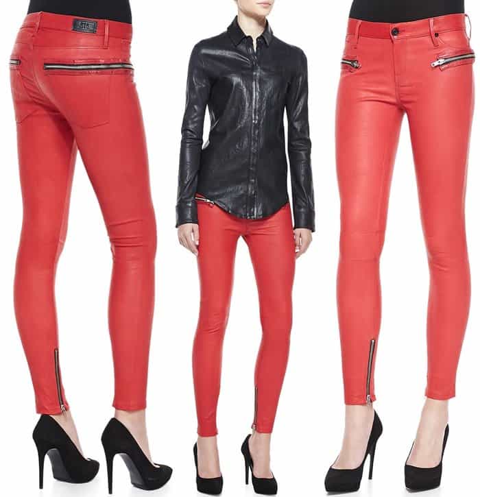 RtA Denim Leather Zip-Pocket Skinny Pants