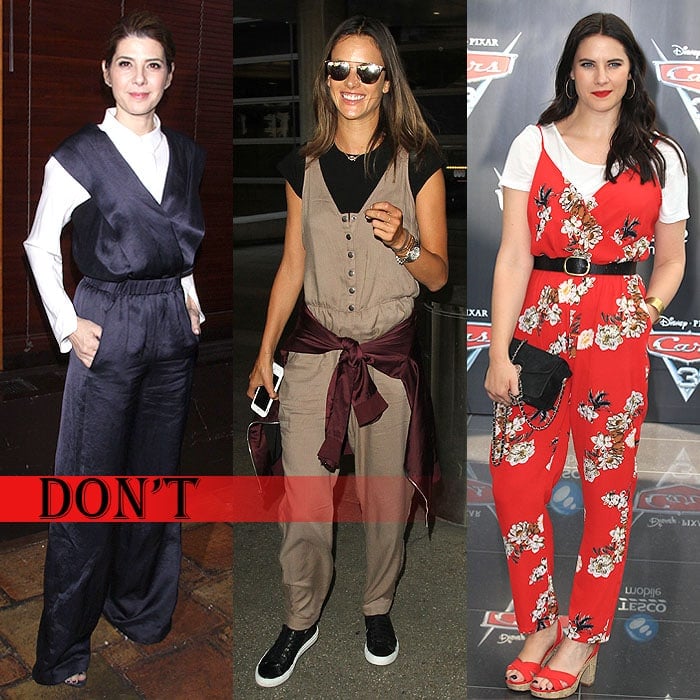 Marisa Tomei, Alessandra Ambrosio, and British actress Kat Shoob layering tops not proportional to their jumpsuits