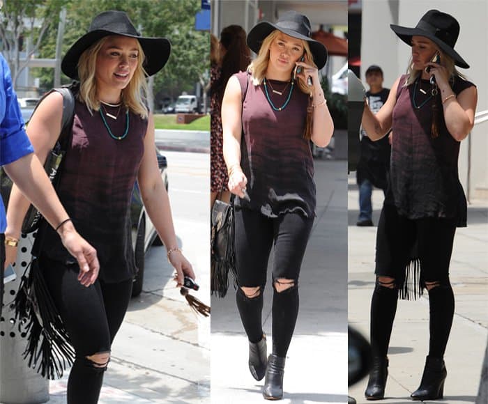 Hilary Duff wears J Brand jeans in West Hollywood, California on June 1, 2015