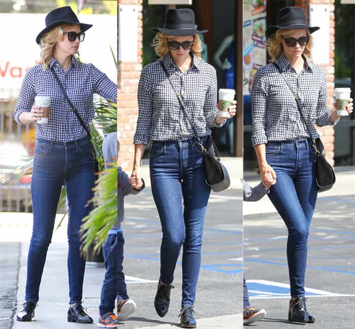 January Jones in high-rise Citizens of Humanity jeans