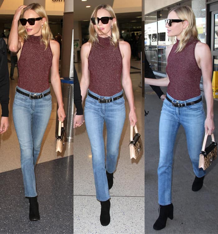 Kate Bosworth showed off her slim figure in a pair of 3x1 'W25 Selvedge' crop baby boot jeans in powers