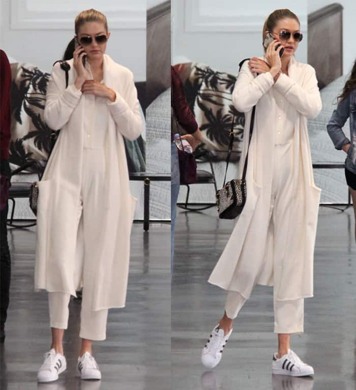 Gigi Hadid goes shopping at Yves Saint Laurent in California on December 23, 2015