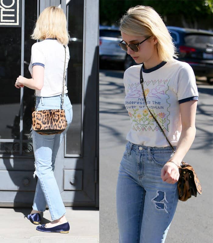 Emma Roberts wears Sabine high-rise jeans from Alexa Chung's second collaboration with the denim geniuses at AG