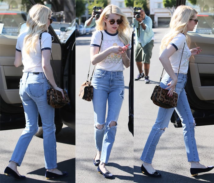 Emma Roberts' jeans are hand-distressed to bring out the gorgeous highs and lows of its ultra-light wash