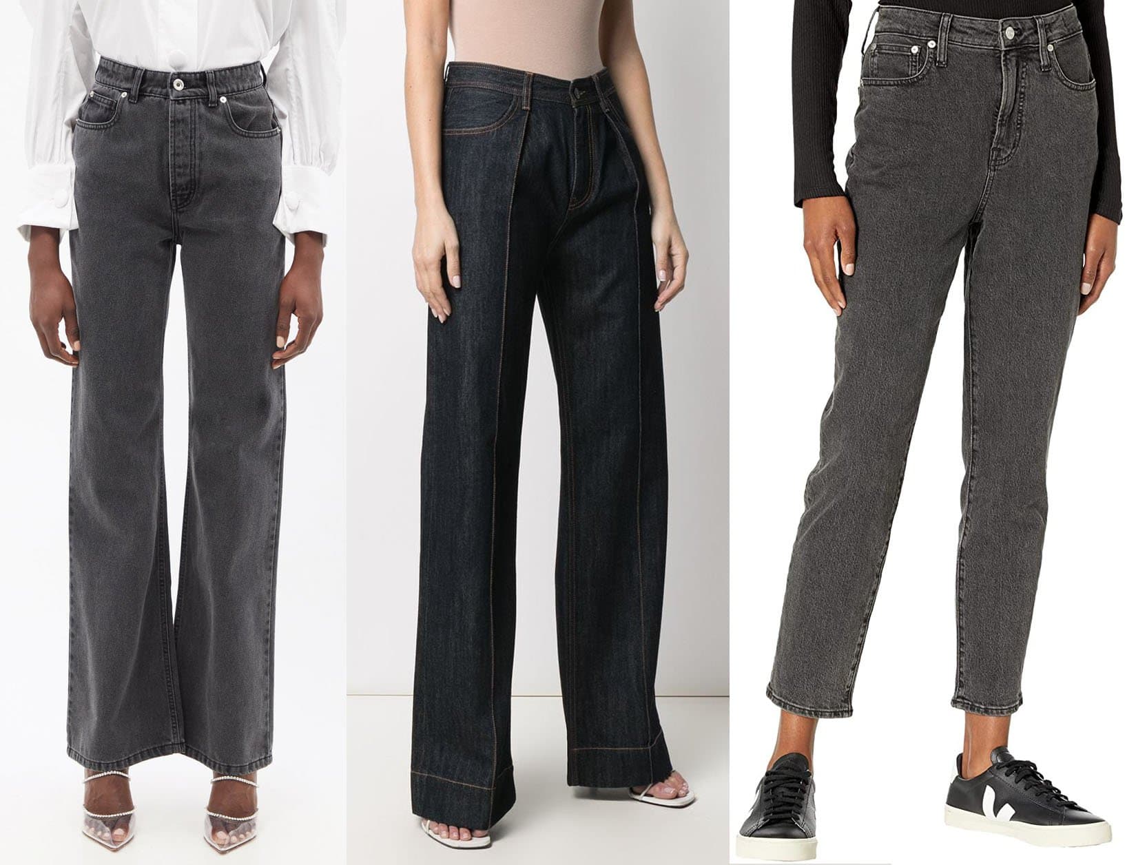Paco Rabanne High-rise washed flared-leg jeans, Ports 1961 flared dark-wash jeans, Madewell The Curvy Perfect Vintage jeans