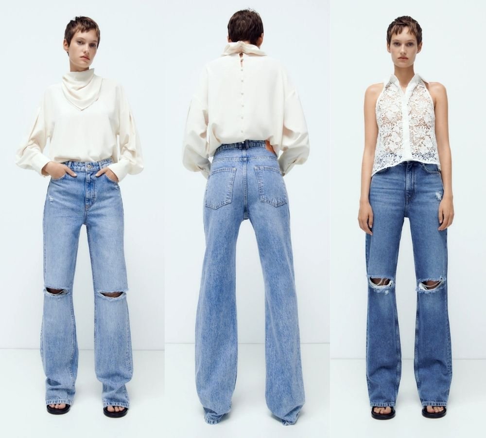 Zara Z1975 Full Length Ripped Jeans
