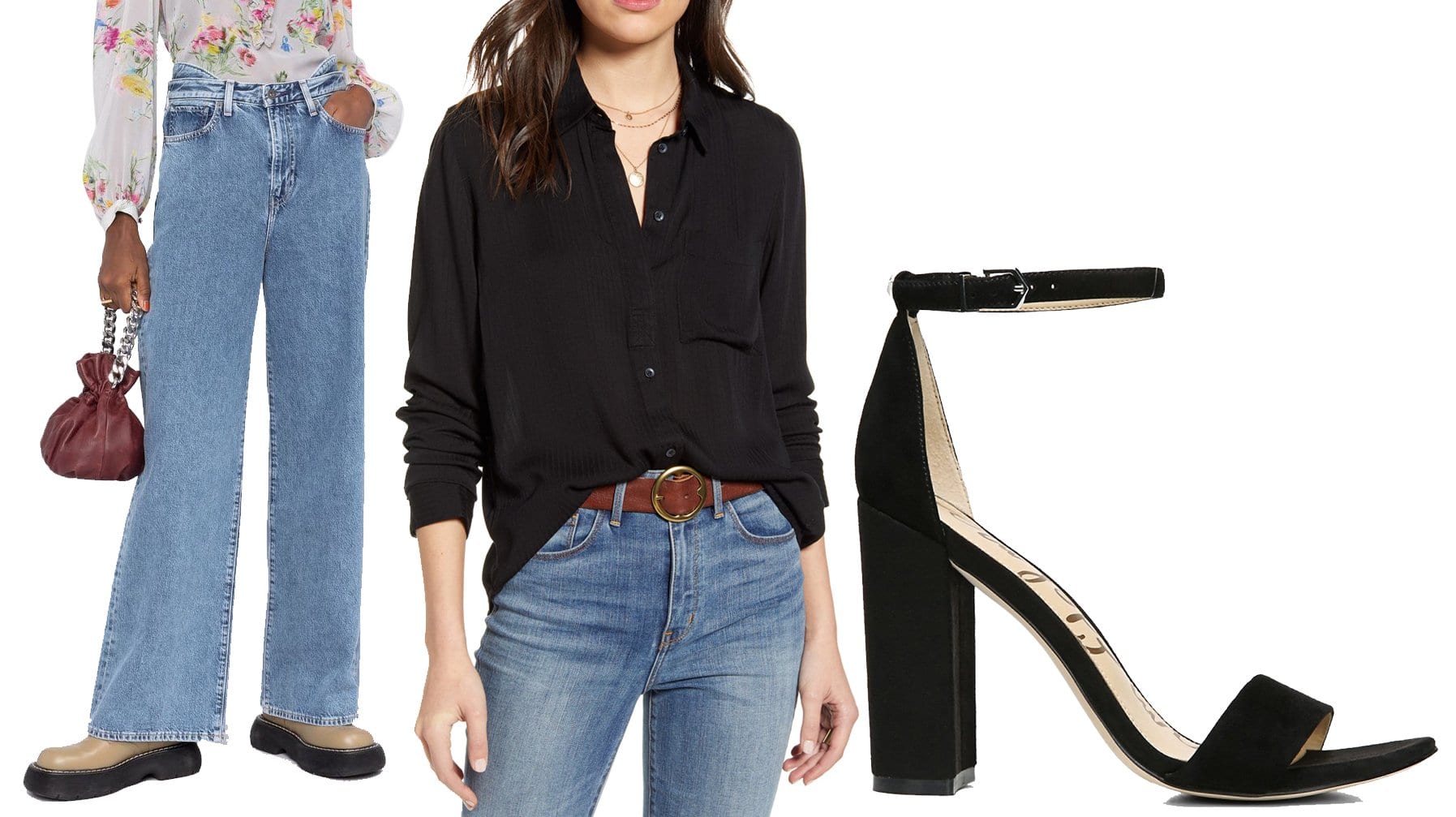 Levi's: Made & Crafted Wide-Leg Jeans, Treasure & Bond Dobby Classic Shirt, Sam Edelman Yaro Ankle-Strap Suede Sandals