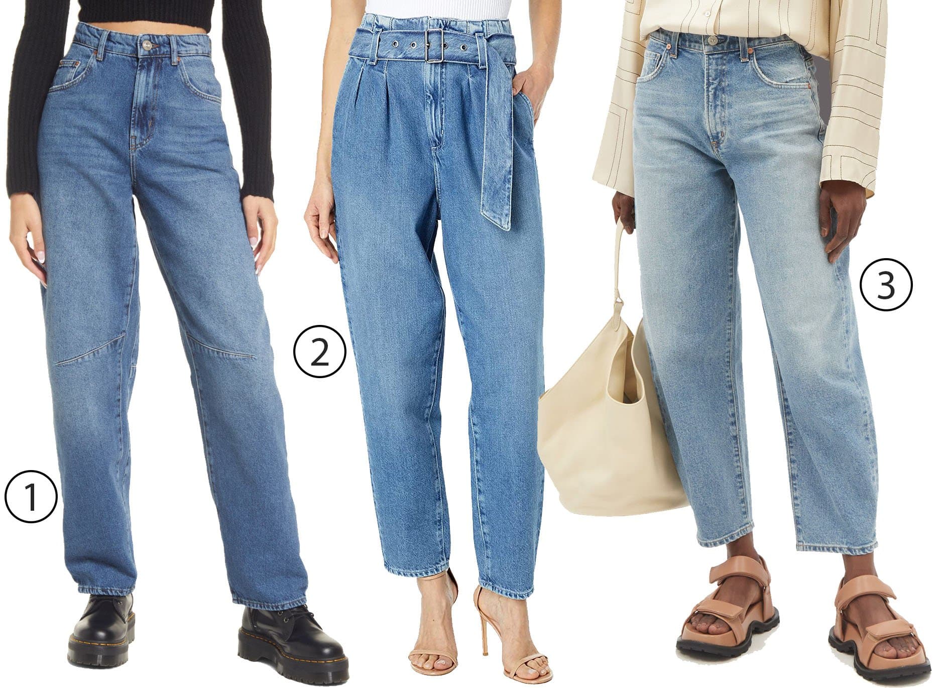 1. BDG Urban Outfitters Logan Barrel-Leg Jeans 2. AG Adriano Goldschmied Renn High-Rise Barrel Jeans 3. Citizens of Humanity Calista Cropped Barrel-Leg Jeans