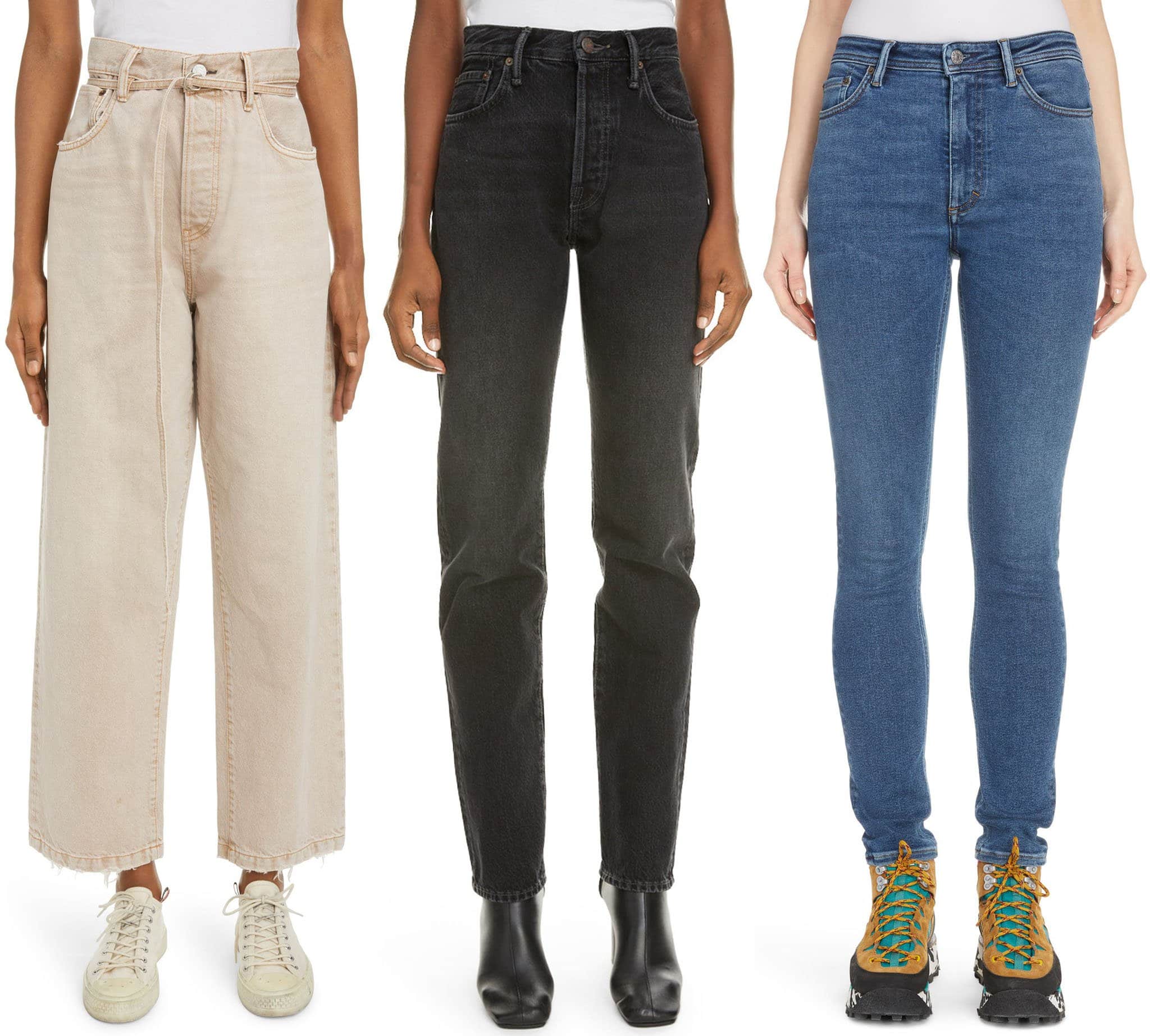 High-Waist Crop Flare Jeans, $350; 1997 Straight-Leg Jeans, $290; Peg High-Waist Skinny Jeans, $260