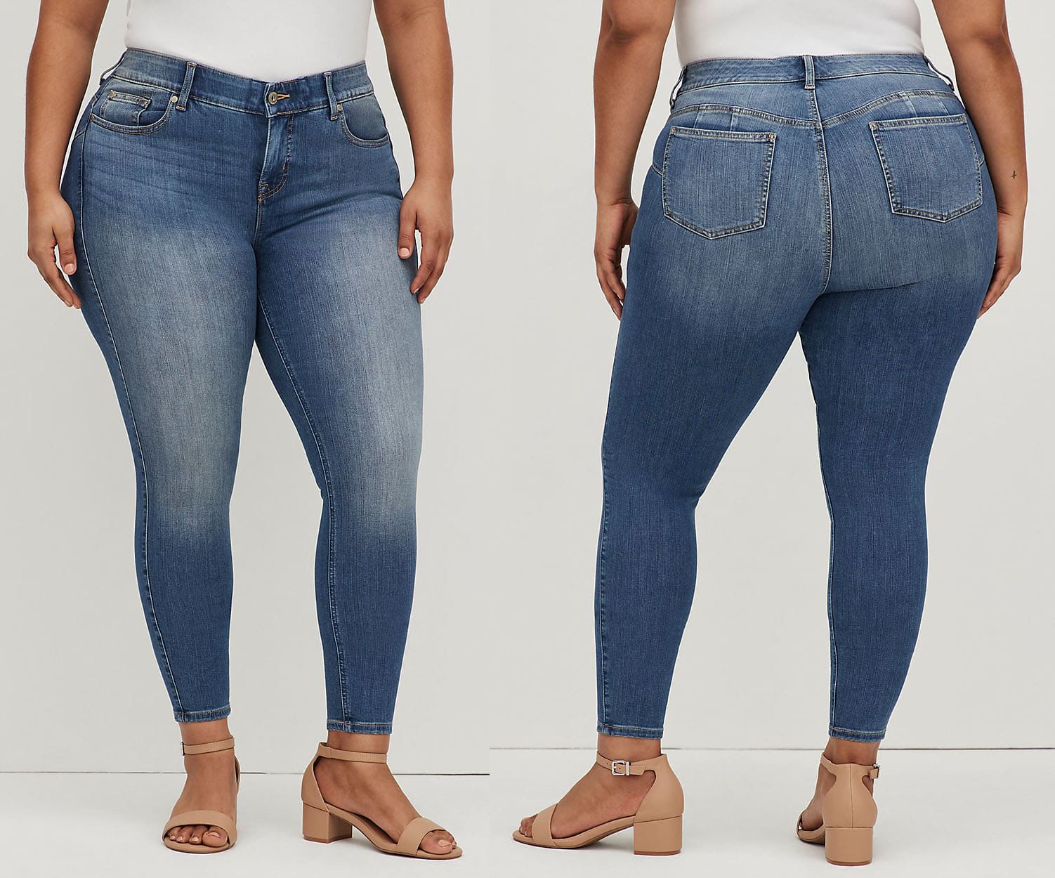 The Bombshell jeans are a pair of comfortable high-waist super skinny jeans that feature gap-proof elastic waistband for all-day comfort