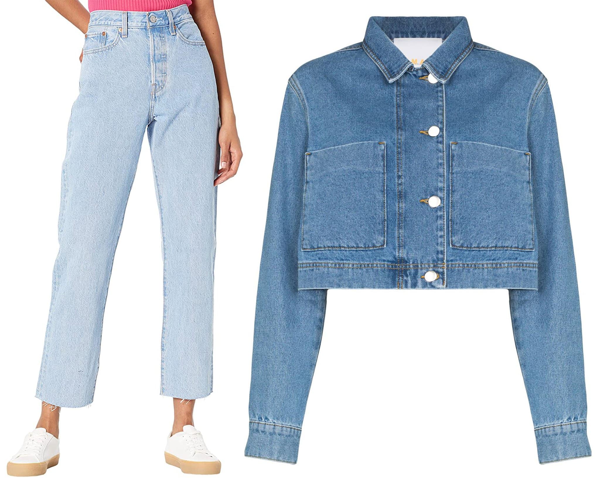 Levi's® Premium Wedgie Straight Jeans; Remain Mariona Cropped Denim Jacket