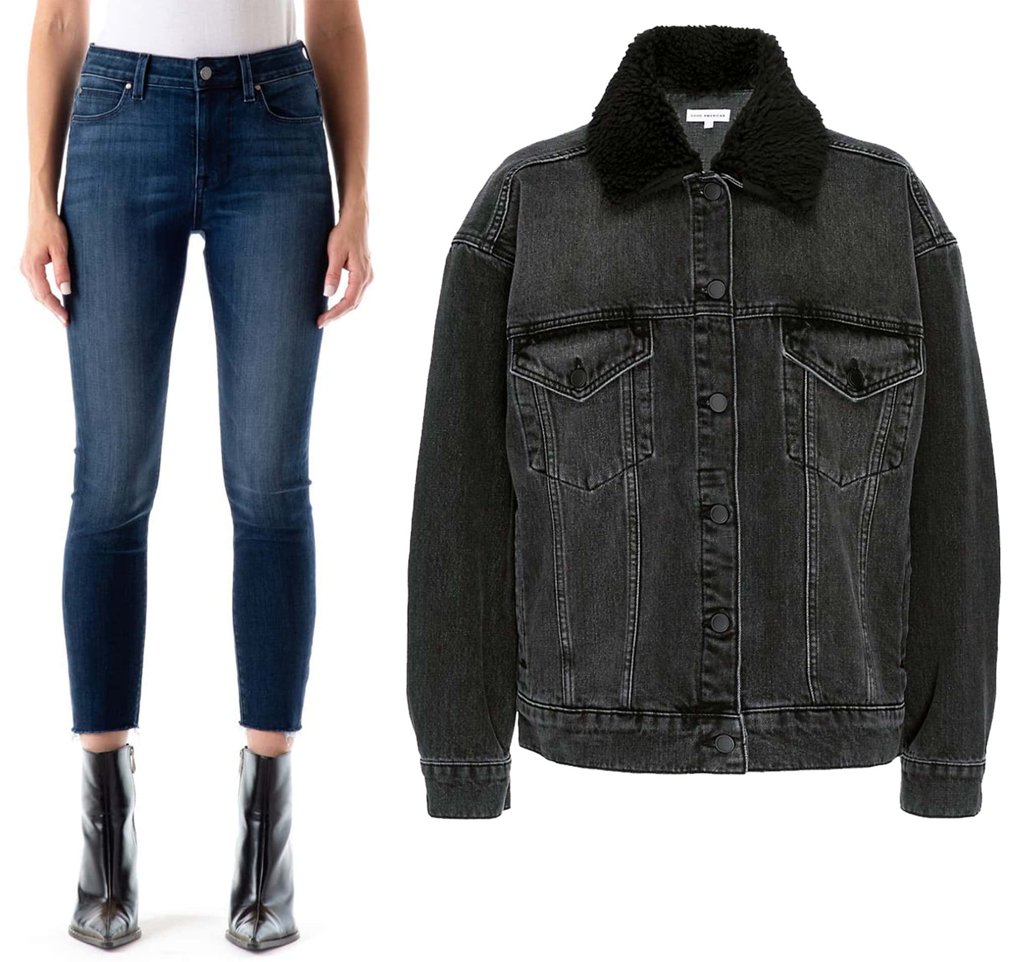 Fidelity Denim Gwen High Waist Crop Skinny Jeans; Good American Good Oversized Trucker Jacket