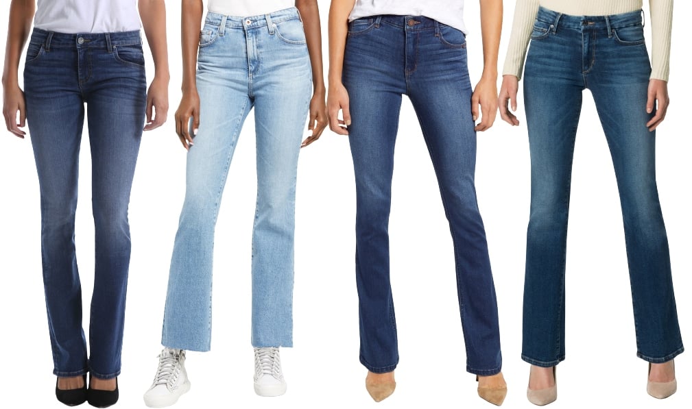 Bootcut jeans taper at the thigh and flare out slightly at the ankles