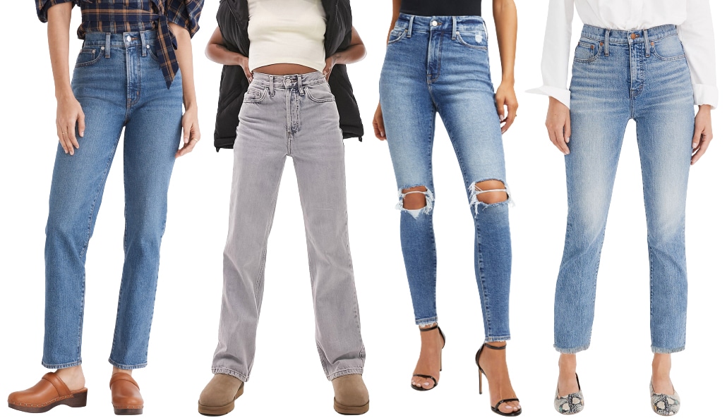 High-waisted jeans are universally flattering, with the waistband placed at the tiniest part of the waist, creating an hourglass figure