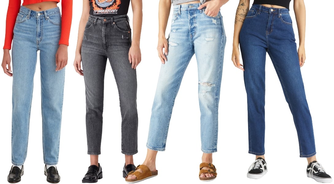 Like straight and high-waist jeans, mom jeans give off a retro vibe with mid-rise silhouette and slimmer legs